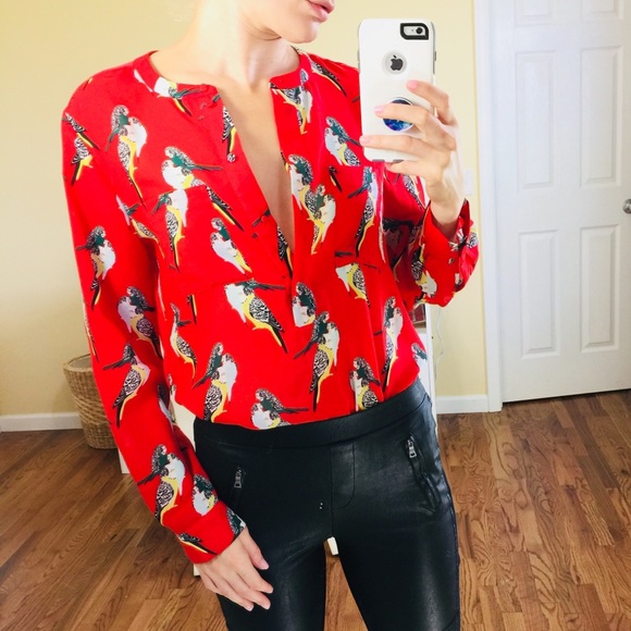 Banana Republic Tops - Banana Republic Red Parakeets Blouse | M